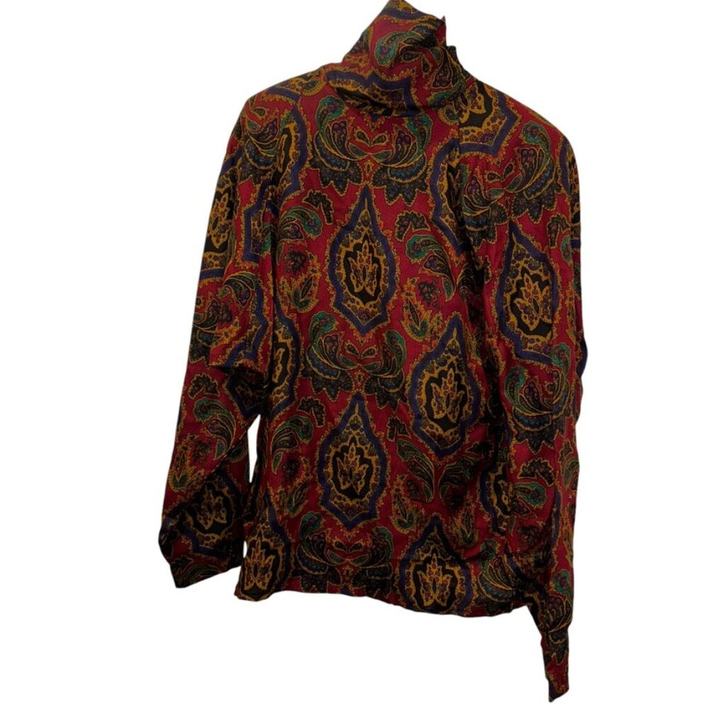 Anne Klein Vintage deep burgundy navy gold PAISLEY high neck top 8